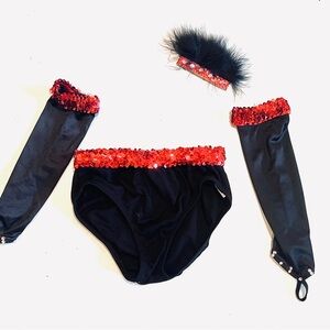 Red and Black Dance 4 piece Costume STARTER Set child SIZE 7-10